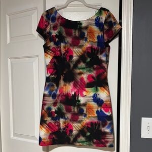 Milly Pink and Black Watercolor Mini Dress Short Sleeve Crew Neck Sz 12